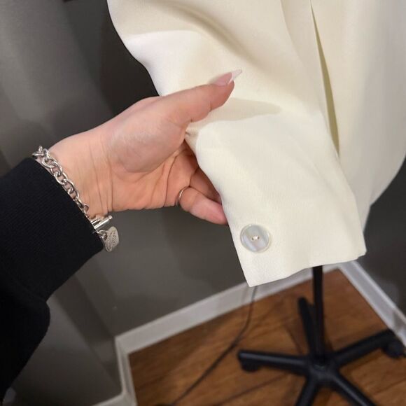 Vintage Jones wear Cream Crepe Single Button Blazer Jacket - Picture 9 of 11